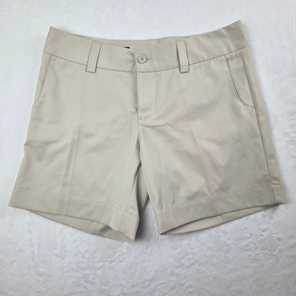 Smallwoods Shorts Womens Size 4 Kahki Flat Front Chino Preppy Casual Excellent